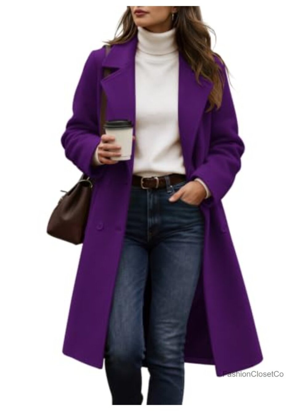 Womens Double Breasted Peacoat Notch Lapel Mid-Long Winter Wool Coat